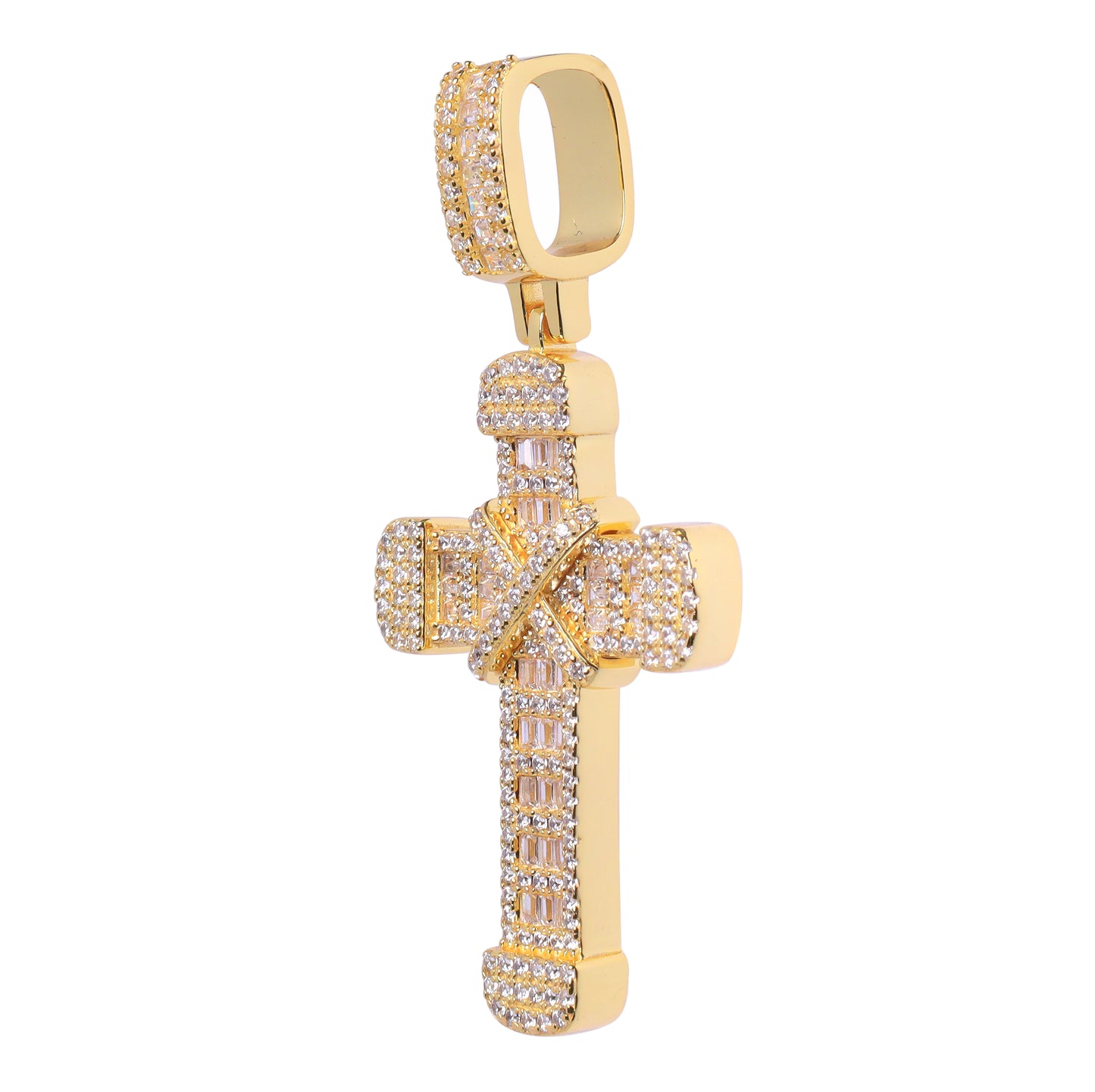 Cruz Baguette Plata Ley 925 Baño Oro Zirconia